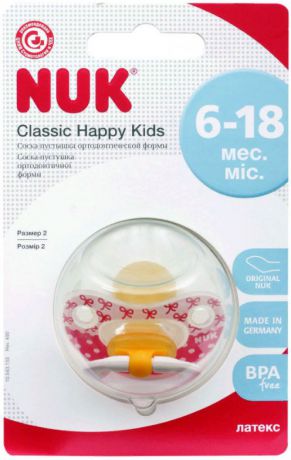 Пустышка NUK Happy Kids, латексная, от 6 месяцев, 10733765-Красный