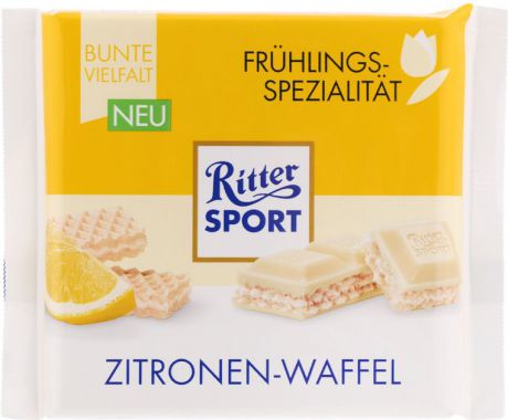 Шоколад белый Ritter Sport "Вафля с лимоном", с лимонно-кремовой начинкой, 100 г