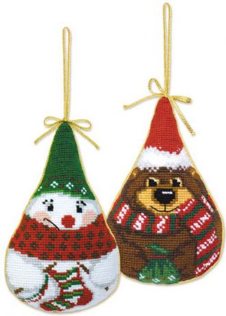 Набор для вышивания крестом Riolis "Новогодние игрушки. Снеговик и медведь", 8 см х 13 см
