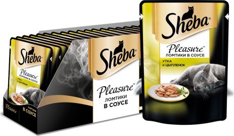 Консервы для взрослых кошек Sheba "Pleasure", с уткой и цыпленком в соусе, 85 г х 24 шт