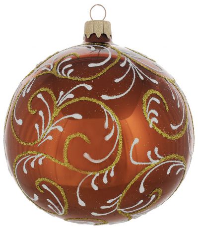 Новогоднее подвесное украшение "Узор", цвет: коричневый, диаметр 10 см. Ручная роспись