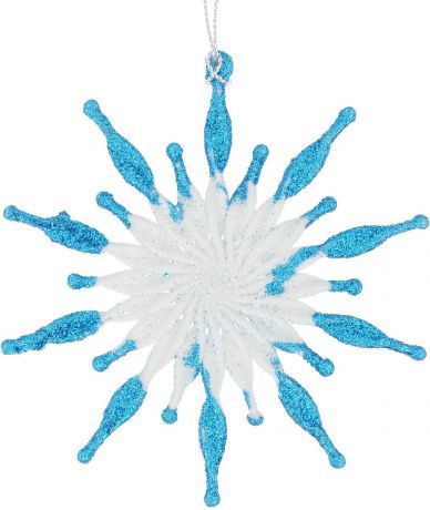 Новогоднее подвесное украшение Феникс-Презент "Солнышко", цвет: белый, голубой, диаметр 11,1 см