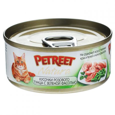 Консервы для кошек Petreet "Natura", с кусочками розового тунца и зеленой фасолью, 70 г