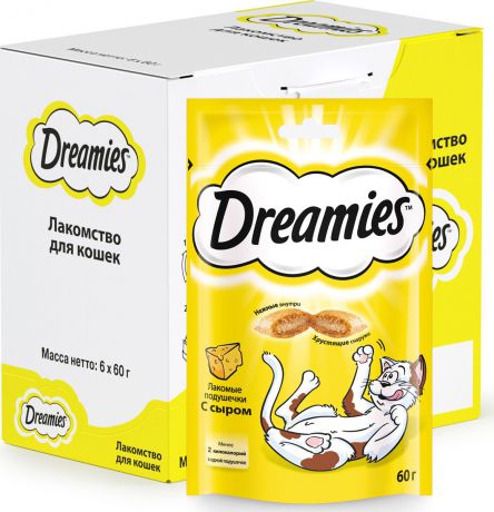 Лакомство для взрослых кошек "Dreamies", подушечки с сыром, 60 г