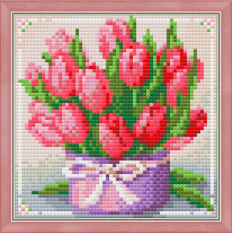Картина стразами Алмазная Живопись "Тюльпаны в подарок" (АЖ-1449), 24 цвета, 15х15 см
