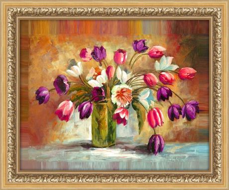 Картина стразами Алмазная Живопись "Цветы тюльпанов" (АЖ-1131), 34 цвета, 50х40 см