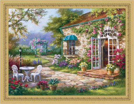 Картина стразами Алмазная Живопись "Летний дворик" (АЖ-68), 70 цветов, 70х50 см