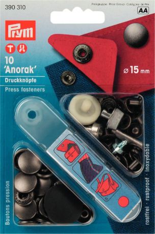 Кнопки для одежды Prym "Анорак", набор, для тканей средней плотности, металлический, 15 мм, 10 шт