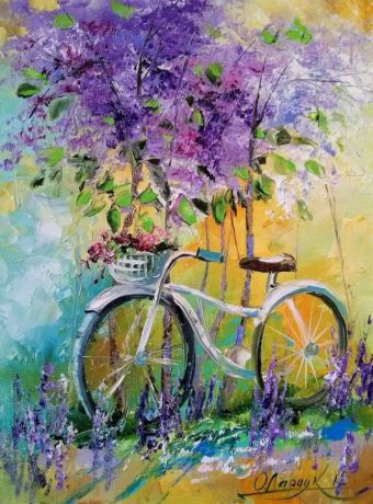 Картина по номерам Радуга "Велосипед в цветах" 40х50см