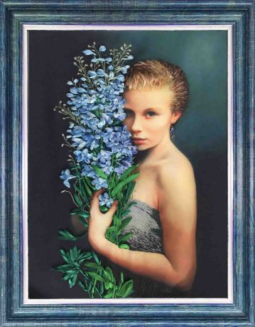 Набор для вышивания лентами Каролинка "Девушка с васильками", кл(н) 3025, 26 х 36,5 см