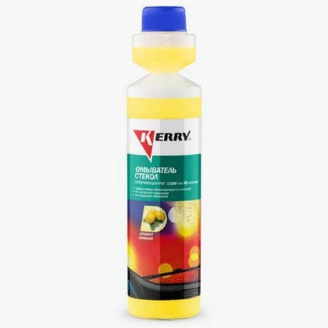 Жидкость стеклоомывателя KERRY с дозатором, лимон, летняя, концентрат, добавка, 270 мл