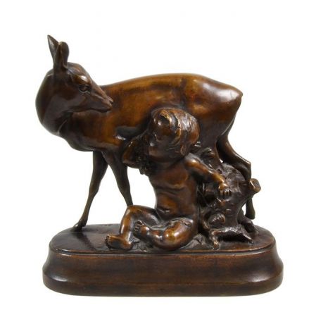 Скульптура интерьерная "Мальчик с олененком". Бронза, литье. Германия, 1920 гг