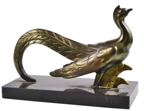 Скульптура Статуэтка "Фазан". Металл, литье, чеканка, мрамор (основание). Германия, 1930 гг