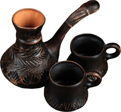Набор кофейный Керамика ручной работы, 3865879, коричневый, 3 предмета