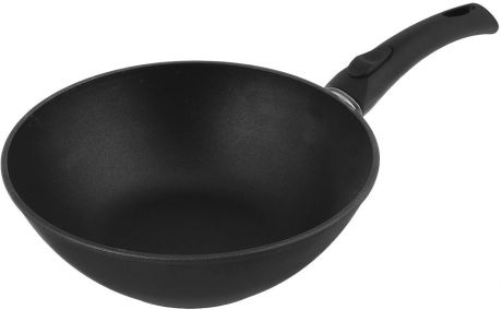 Сковорода-вок литая Нева Металл Посуда "Титан", с полимер-керамическим антипригарным покрытием, со съемной ручкой, цвет: черный. Диаметр 26 см