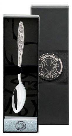 Ложка чайная Кольчугинский мельхиор "Морозко" посеребренная с чернью + футляр, серебристый