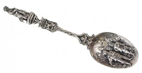 Ложка сувенирная "Ночной дозор". Металл, серебрение, чеканка. Голландия, начало XX века