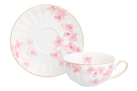 Чайная пара Elan Gallery Цветущая сакура, белый, розовый