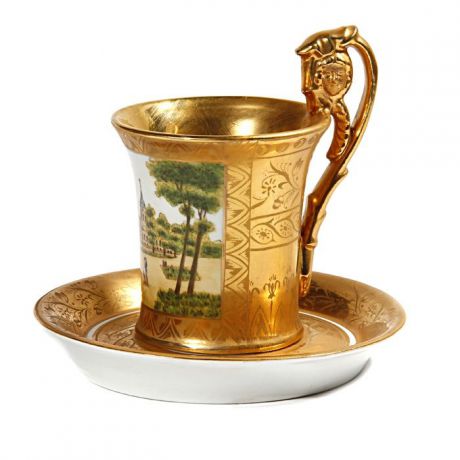 Чайная пара Антик Хобби "Гатчинский дворец", золотой, зеленый, бежевый