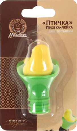Пробка-лейка для бутылки Marmiton "Птичка", цвет: желтый, зеленый, 4 х 4 х 6 см