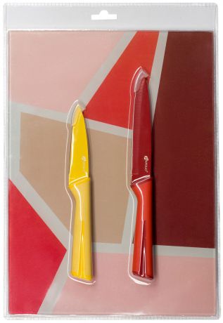 Набор кухонных ножей Apollo Rainbow, с доской, RNB-02-YR, желтый, красный, 3 предмета