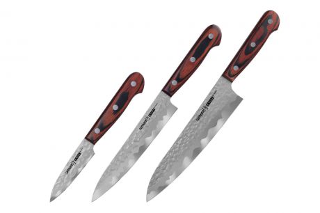 Набор кухонных ножей samura Набор из 3 ножей "Samura KAIJU", коричнево-красный