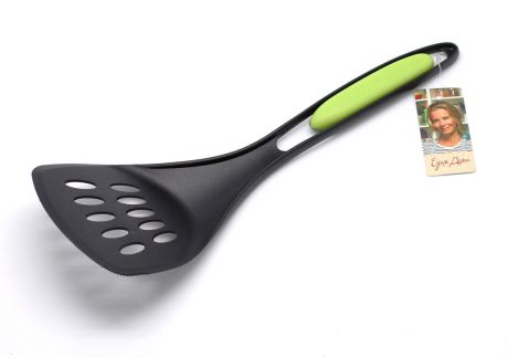 Лопатка кулинарная Едим Дома, с прорезями, широкая, цвет: черный, зеленый. EDG07