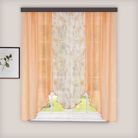 Комплект штор для кухни Witerra "Альби", цвет: персик, на ленте, 270 х 160 см