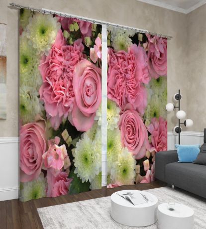 Фотошторы Сирень "Астры и розы", ФШБЛ001-13506, розовый, 260 х 145 см, 2 шт