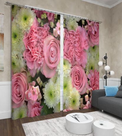 Фотошторы Сирень "Астры и розы", ФШСТ001-13506, розовый, 260 х 150 см, 2 шт