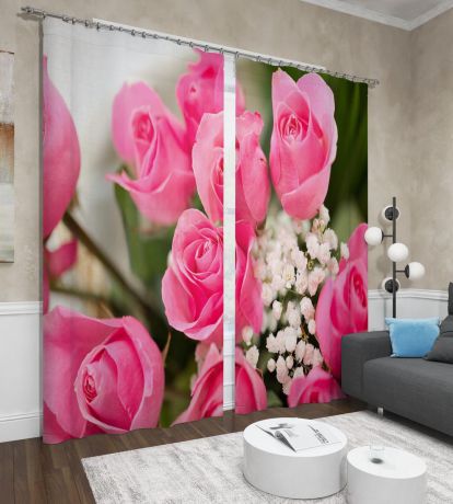 Фотошторы Сирень "Крупные розы", ФШСТ001-13587, розовый, 260 х 150 см, 2 шт