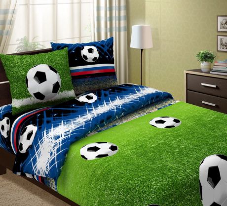 Комплект постельного белья ТК Традиция Традиция, для сна и отдыха, 1101/Футбол, зеленый, синий, белый