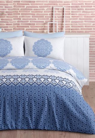 Комплект постельного белья Arya home collection Trevi, синий, белый