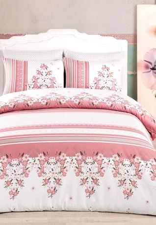 Комплект постельного белья Arya home collection Sandra, розовый, белый