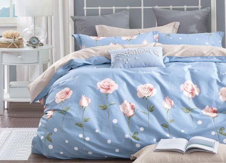 Комплект постельного белья Primavera Classic Бархем, 1064S, голубой, 1,5 спальный, наволочки 70x70
