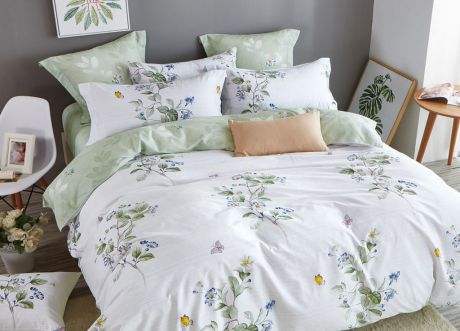 Комплект постельного белья Primavera Classic Велден, 1117S, белый, зеленый, 1,5 спальный, наволочки 70x70