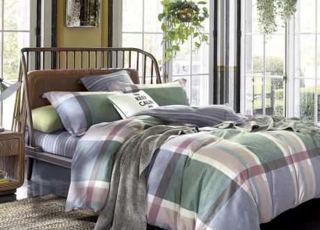 Комплект постельного белья Primavera Classic Виттем, 1115S, зеленый, синий, 1,5 спальный, наволочки 70x70
