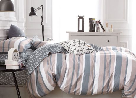 Комплект постельного белья Primavera Classic Маркело, 1080S, серый, синий, 1,5 спальный, наволочки 70x70