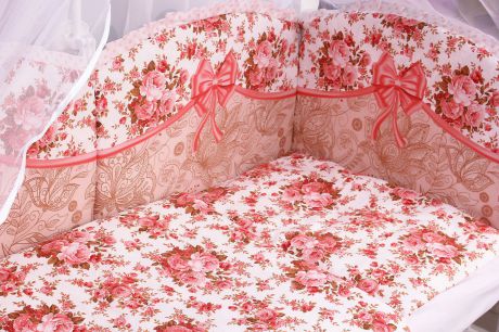 Комплект белья в кроватку AmaroBaby Прованс, поплин, розовый, белый, 12 предметов