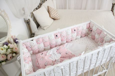 Комплект белья для новорожденных Happy Family "В стране чудес - Зайки" Розовый, белый, светло-розовый