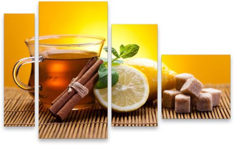 Картина модульная Картиномания "Чай с лимоном", 120 x 77 см, Дерево, Холст