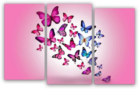 Картина модульная Картиномания "Триптих розовые бабочки", 90 х 57 см, Дерево, Холст