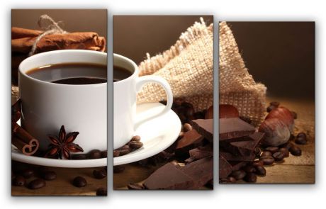 Картина модульная Картиномания "Кофе с шоколадом", 90 х 57 см, Дерево, Холст