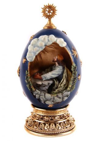 Яйцо декоративное Faberge "Моление о чаше", синий, золотой, серый, голубой, коричневый