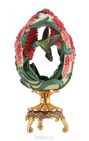 Яйцо декоративное Faberge "Колибри", бежевый, зеленый, красный, сиреневый