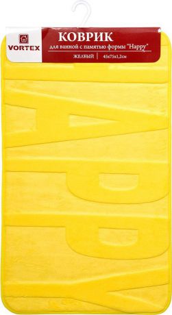 Коврик для ванной Vortex Happy, 24121, c памятью формы, желтый, 45 х 75 х 1,2 см
