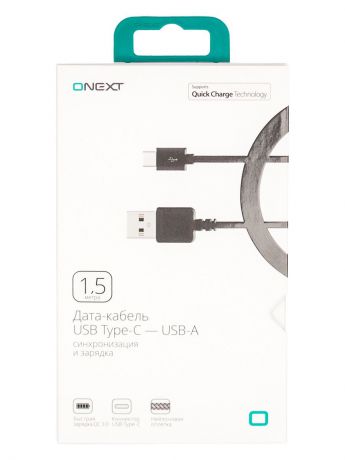 Кабель Onext USB Type-C - USB-A, 1,5 м, нейлон, черный