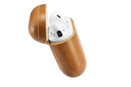 Чехол для наушников Gurdini Premium кожаный для Apple Airpods, светло-коричневый