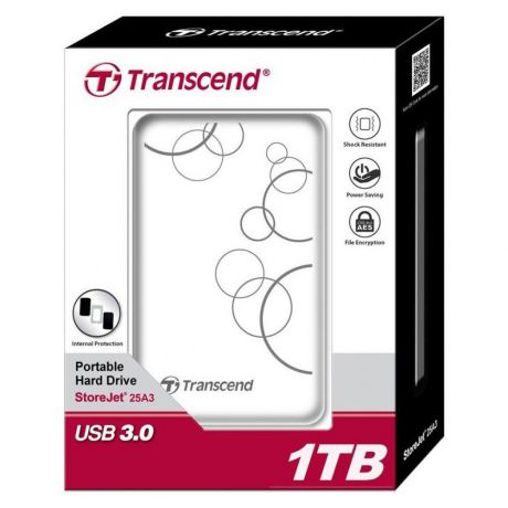 Портативный внешний жесткий диск Transcend HDD 1 TB A3 Anti-Shock , 2.5", USB 3.0, белый