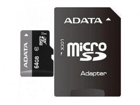 Карта памяти A-Data MicroSD 64GB Class 10 Premier UHS-I (40/15 Mb/s) + SD адаптер